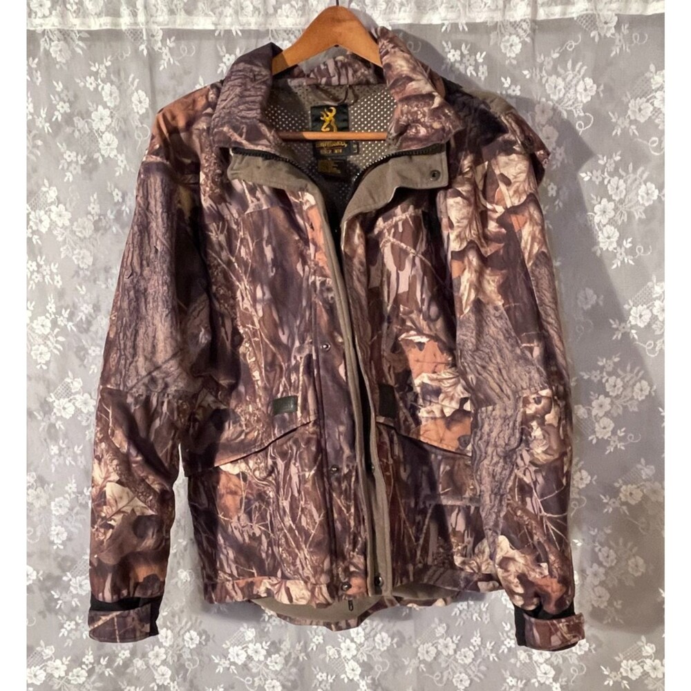 Vintage Browning Gore-Tex Hooded Camo Hunting Jacket Size Large Duck Deer Goose